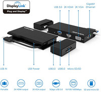 WAVLINK Universal Travel USB 3.0 Dock Dual Display HDMI & VGA with Gigabit Ethernet, USB 3.0 Port, Removable Card Reader, HDMI up to 2560x1440 and VGA 1920x1200, More Efficient Home Office