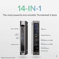 Plugable 14-in-1 USB-C and Thunderbolt 3 Dock - Compatible with Mac and Windows, 96W Laptop Charging, 2x HDMI 2.0 and DisplayPort, 7x USB ports, Ethernet, Audio, SD/MicroSD