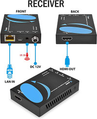 1x8 HDMI Extender Splitter 4K by OREI Multiple Over Single Cable CAT6/7 4K@60Hz 4:4:4 HDCP 2.2 with IR Remote EDID Management - Up to 115 Ft - Loop Out - Low Latency - Full Support