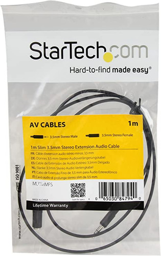  StarTech.com 2m Slim 3.5mm Stereo Extension Audio Cable - Male  / Female - Headphone Audio Extension Cable Cord - 2x Mini Jack 3.5mm - 2 m  (MU2MMFS) Black : Electronics