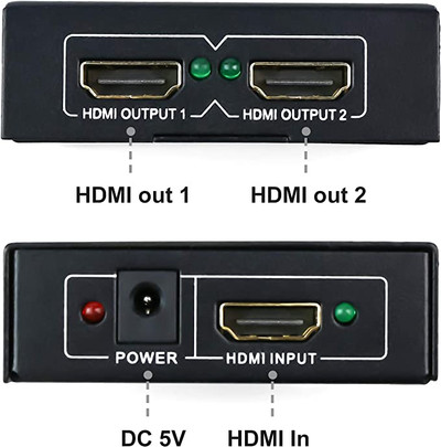 4K HDMI Splitter 1 in 2 out 1X2 Powered Splitter for Dual Monitors