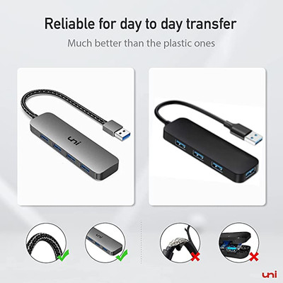  USB Hub 4-Port, uni USB 3.0 Data Hub Adapter with 4 ft