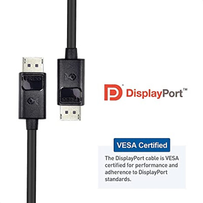 Cable Matters [VESA Certified] 6 ft 32.4Gbps Braided DisplayPort Cable 1.4,  8K 60Hz / 4K 144Hz DisplayPort 1.4 Cable with FreeSync, G-SYNC and HDR for