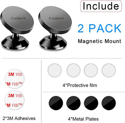 2 Pack ] Magnetic Phone Mount, [ Super Strong Magnet ] [ with 4 Metal Plate  ] car Magnetic Phone Holder, [ 360° Rotation ] Universal Dashboard car Mount  Fits iPhone Samsung etc Most Smartphones - Blumaple LLP