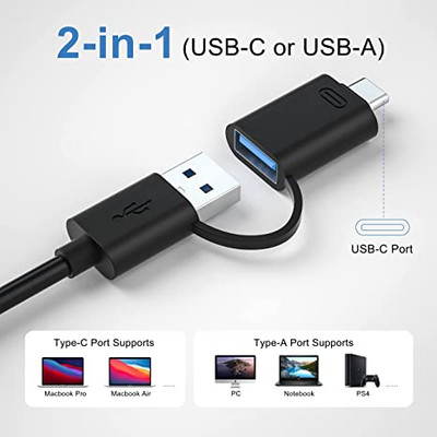 Dual USB C USB A 3.0 Hub: 4 Ports with 2* USB-C 3.0 and 2* USB-A 3.0, Ultra  Slim Portable USB Splitter Adapter for Laptop, PS4, Flash Drive, HDD