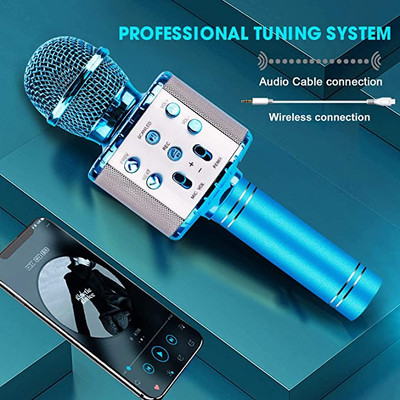 ShinePick Karaoke Microphone, 4 in 1 Wireless Microphone with LED Lights  Handheld Portable Karaoke Machine, Home KTV Player, Compatible with Android  