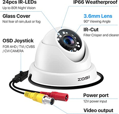 ZOSI 1080P HD 1920TVL Hybrid 4-in-1 TVI/CVI/AHD/960H CVBS CCTV Surveillance  Weatherproof Bullet Security Camera Outdoor Indoor,120ft Night Vision,For