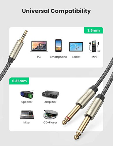 Poyiccot RCA to 1/4 Adapter Cable, 6.35mm 1/4 inch TRS Stereo Jack Female  to 2 RCA Male Plug Y Splitter Adapter Cable 25cm/10inch (635F-2RCAM)