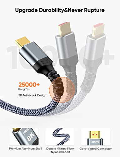 8K@60 Long HDMI Cable 15FT/5M, Highwings 48Gbps 2.1 High Speed Gaming HDMI  Cord 4K120 144Hz RTX 3090 eARC HDCP 2.2&2.3 Compatible for PS5, SoundBar