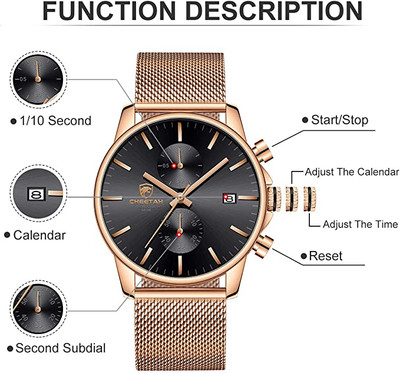 GOLDEN HOUR Mens Watch Fashion Sleek Minimalist Quartz Analog Mesh  Stainless Steel Waterproof Chronograph Watches for Men with Auto Date