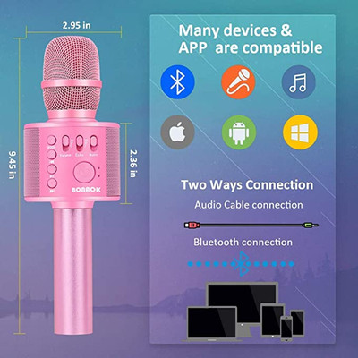 BONAOK Wireless Bluetooth Karaoke Microphone,3-in-1 Portable