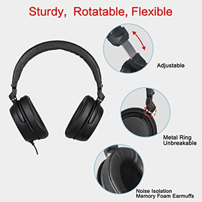  SIMOLIO Stereo Headset with Mic, Light Weight Stethoscope  Transcription Headset with Volume Control and Soft Memory Foam Ear-Tips,  4.9FT Audio Cord, 3.5mm Plug Wired PC Headset (SM-901M) : Electronics