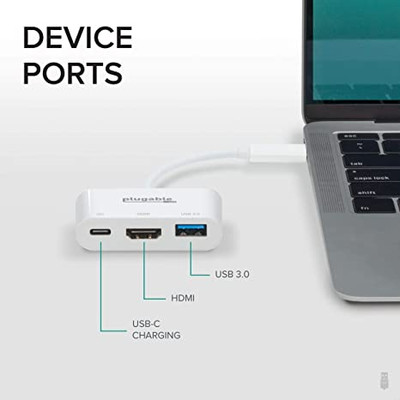 USB C to HDMI Multiport Adapter, Type-C Hub Thunderbolt 3 to HDMI 4K Output  USB 3.0 Port and USB-C Charging Port, Digital AV Adapter for MacBook