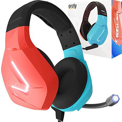 Orzly Gaming Headset with Mic Compatible for Nintendo Switch OLED Joycon Color Match Added Features Gaming Consoles PC Xbox ps4 ps5 MacBook Led Light