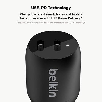 Belkin USB-PD GaN Charger 68W (USB-C iPhone Fast Charger, MacBook Pro  Charger, iPad Pro, Pixel, Galaxy, More), USB-C Power Delivery with 2M 6.6ft  PVC USB-C to USB-C Charging Cable WCH003dq, White 