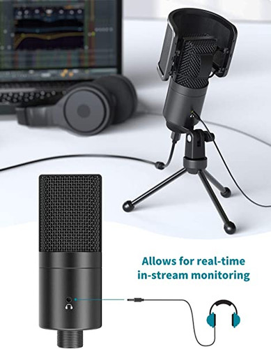 FIFINE USB Desktop PC Microphone with Pop Filter for Computer and Mac,  Studio