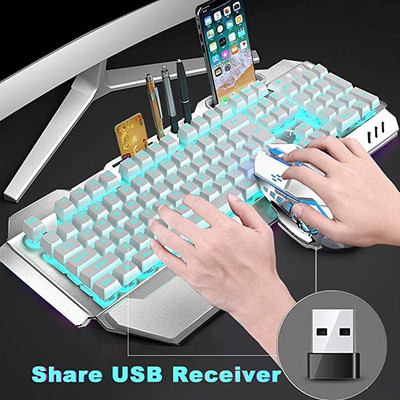 Wireless Gaming Keyboard and Mouse, Rechargeable, Rainbow Backlit with  3800mAh Battery Metal Panel,Mechanical Feel Keyboard and 7 Color Mute Mouse  for Windows Computer Gamers : : Electronics