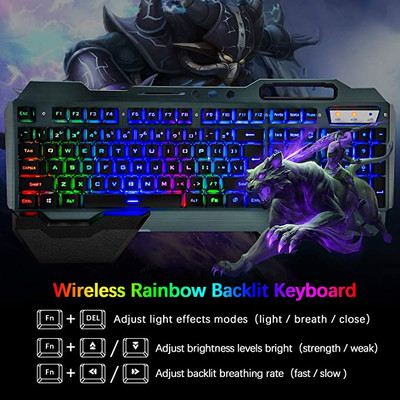 Wireless Gaming Keyboard Mouse Set Rainbow Backlit Rechargeable For PC PS4  Xbox