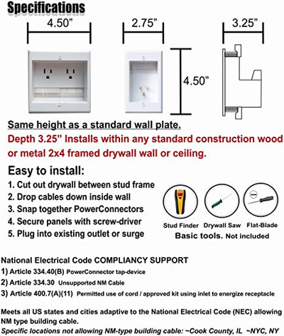 PowerBridge TWO-CK Dual Outlet Recessed In-Wall Cable Management