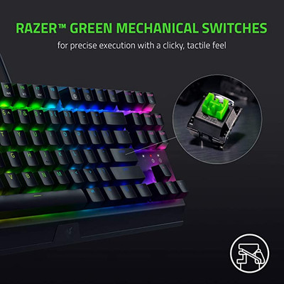  Razer BlackWidow V3 Mechanical Gaming Keyboard: Green  Mechanical Switches - Tactile & Clicky - Chroma RGB Lighting - Compact Form  Factor - Programmable Macro Functionality - Classic Black : Video Games