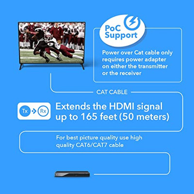 1080P 1x4 HDMI Extender Splitter by OREI Balun Multiple Over Single Cable  CAT5e/6/7 Full HD with IR & EDID Management - Up to 400 Ft - Low Latency -  Full Support 