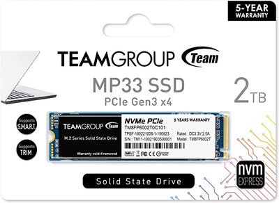 TEAMGROUP MP33 2TB SLC Cache 3D NAND TLC NVMe 1.3 PCIe Gen3x4 M.2 2280  Internal Solid State Drive SSD (Read/Write Speed up to 1,800/1,500 MB/s)