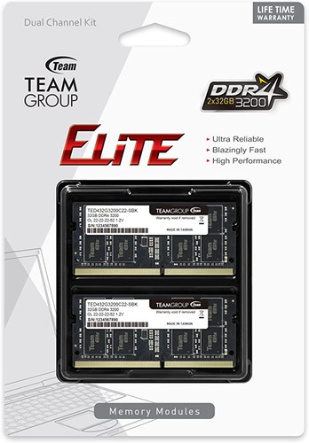 TEAMGROUP Elite DDR4 16GB Single 3200MHz PC4-25600 CL22 Unbuffered Non-ECC  1.2V SODIMM 260-Pin Laptop Notebook PC Computer Memory Module Ram Upgrade 