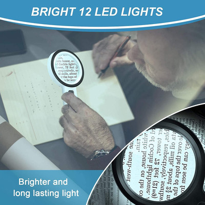 10 x Handheld Illuminated Magnifying Glass 12 LED Lights Seniors