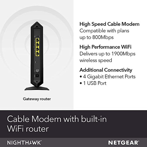 NETGEAR Cable Modem Wi-Fi Router Combo C6250 - Compatible with All