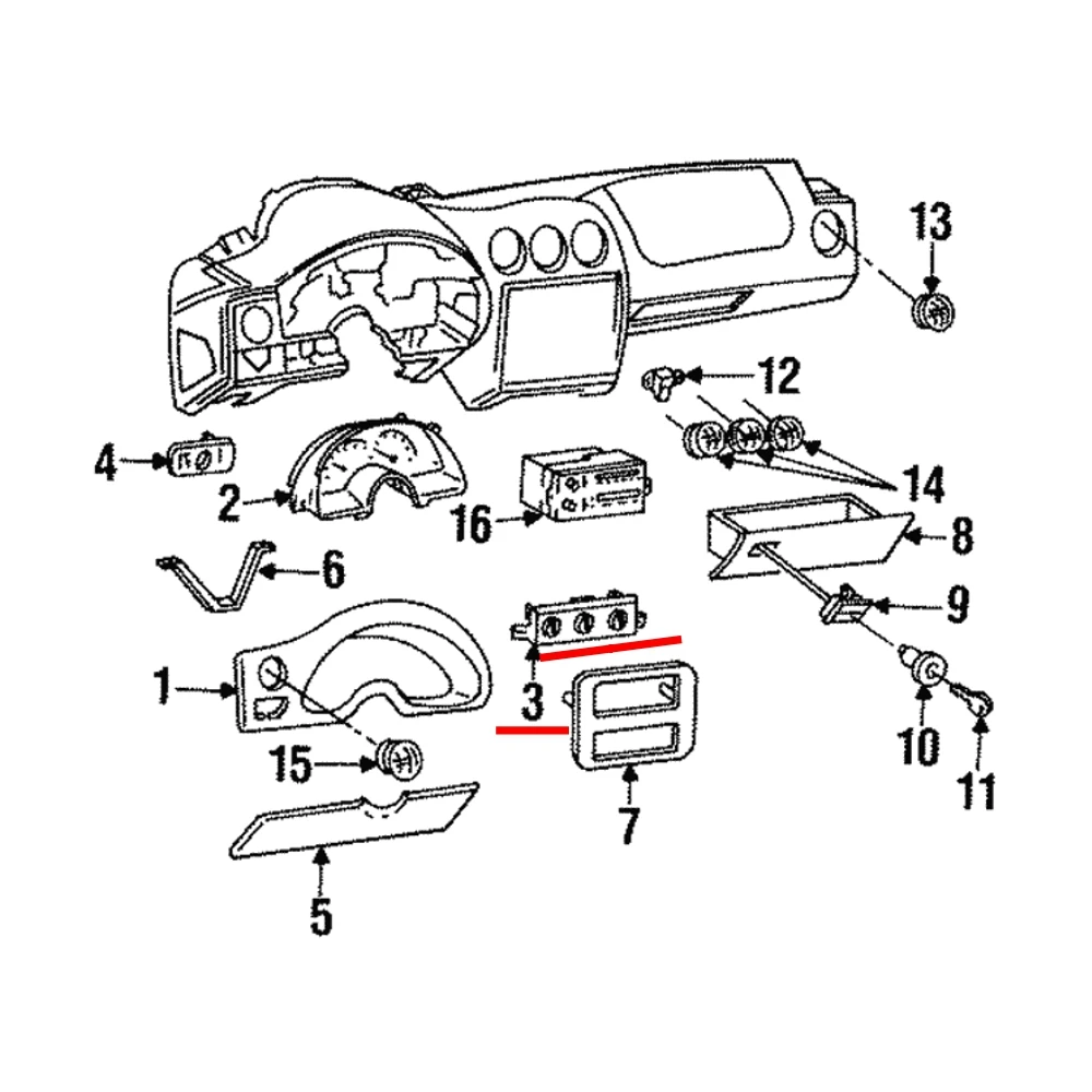 1997-02 Pontiac Firebird Dash Climate Control location diagram