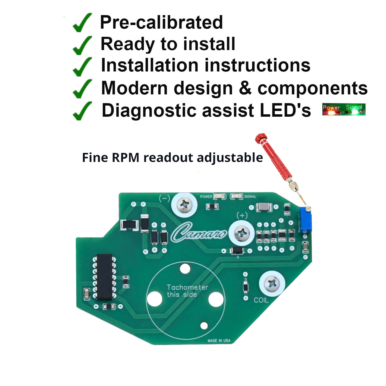 1978-81 Chevy Camaro V8 Tachometer Circuit Board - easy to adjust