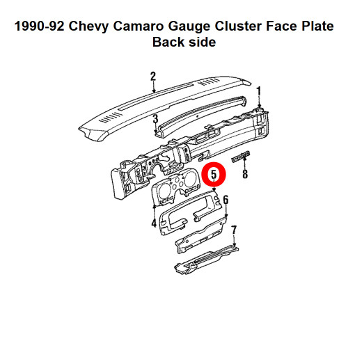 1990-92 Camaro Dash Panel Bezel location diagram