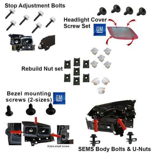 1998-2002 Firebird headlight rebuild hardware kit (32pc) - WestCoast AutoParts