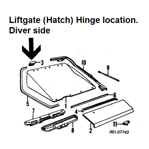 1982-92 Camaro and Firebird Rear Glass Deck Lid Hinge LH. GM 60129