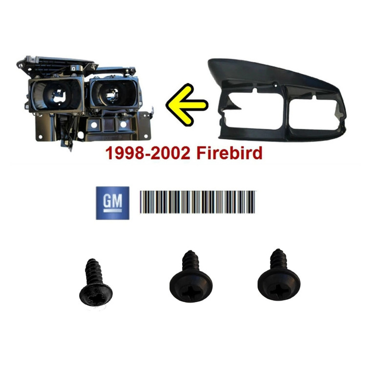 1998-2002 Firebird Headlight Bezel Mounting Screw Set. Two different sized screws.