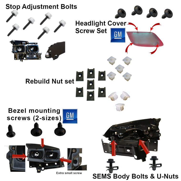 1998-2002 Firebird headlight rebuild hardware kit (32pc) - WestCoast AutoParts