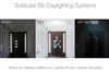 Hallway lighting comparison: dark, naturally lit with Solatube skylight, and softly lit nightlight.
