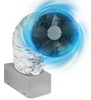 Solatube Whole House Fan with silver duct and fan highlighted by blue energy swirl.
