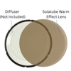 Solatube Warm Effect Lens, a round, amber-tinted skylight accessory, shown next to a white diffuser.