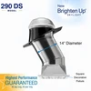 Solatube 14-inch skylight kit with square ceiling fixture, showing tubular design and clear dome. badge