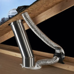 Solatube Ventilation Add-On Kit installed in an attic, showing the tube, vent, and flexible ductwork.
