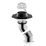 Exploded view of the Solatube 290DS skylight kit, featuring a dome, flashing, and two angled reflective tubes.
