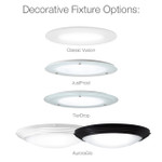 Solatube Skylight Kit with Integrated Night Light decorative fixture options: Classic Vusion, JustFrost, TierDrop, and AuroraGlo.
