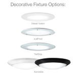 Solatube Skylight decorative fixture options: Classic Vusion, JustFrost, TierDrop, and AuroraGlo.
