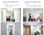 Four interior scenes show Solatube skylights installed in a hallway, kitchen, corridor, and bathroom.