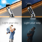 Solatube skylight showing daylight and nightlight features, with a family enjoying both.
