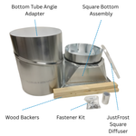 Solatube Round to Square Upgrade Kit with JustFrost Square Diffuser components.