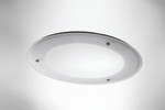 Solatube JustFrost Fixture: Round, white frosted diffuser with visible fasteners.
