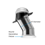 Solatube skylight kit with clear dome, angled silver tube, and white ceiling fixture.