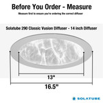 Solatube Classic Vusion Diffuser with dimensions: inner diameter 13 inches, outer diameter 16.5 inches.
